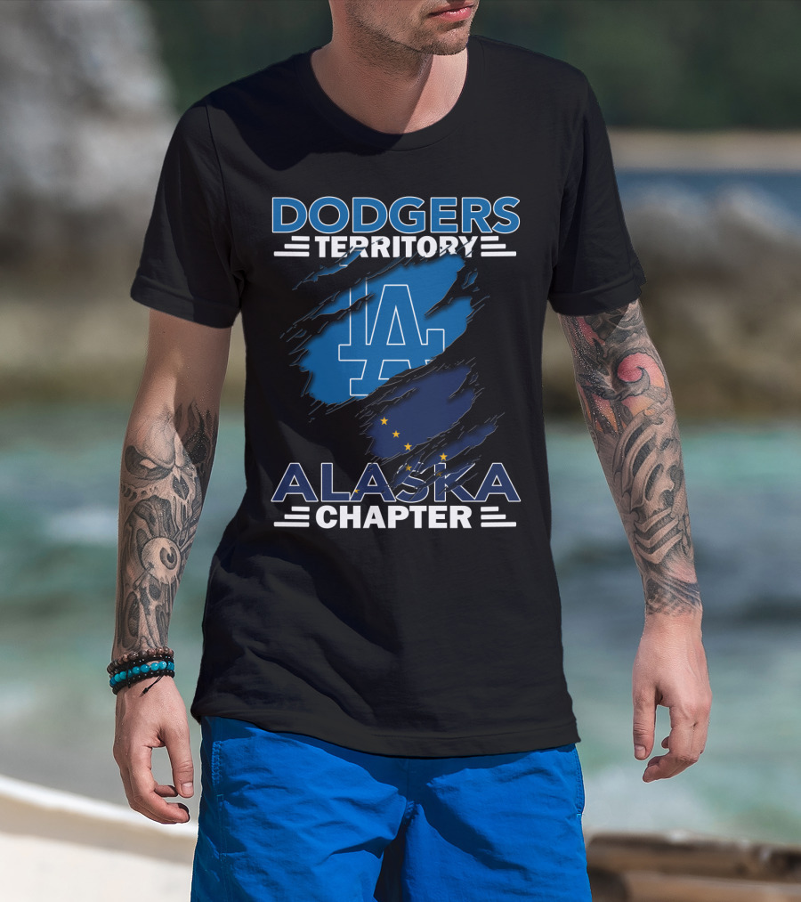 Dodgers Territory Alaska Chapter LA Logo With Alaska Flag T-Shirt