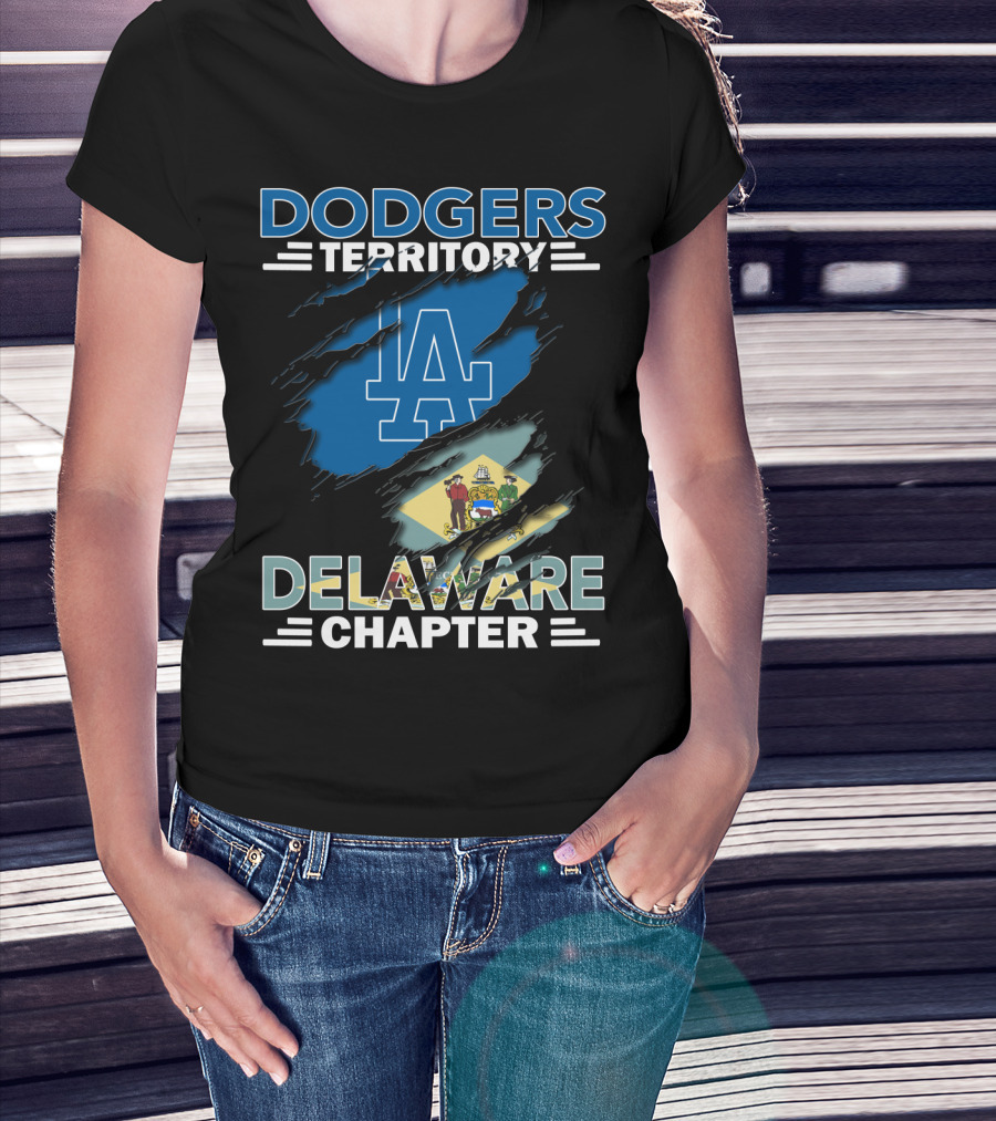 Dodgers Territory Delaware Chapter LA Dodgers Logo And Delaware State Flag T-Shirt