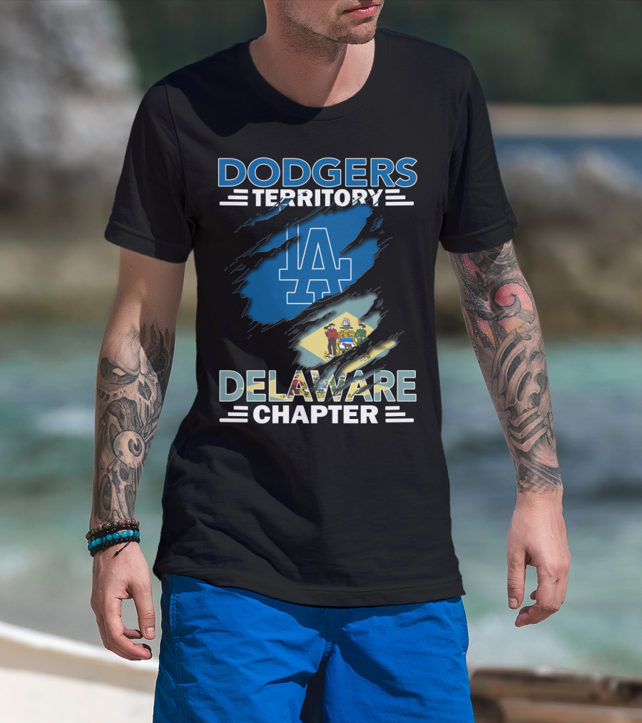 Dodgers Territory Delaware Chapter LA Dodgers Logo And Delaware State Flag T-Shirt
