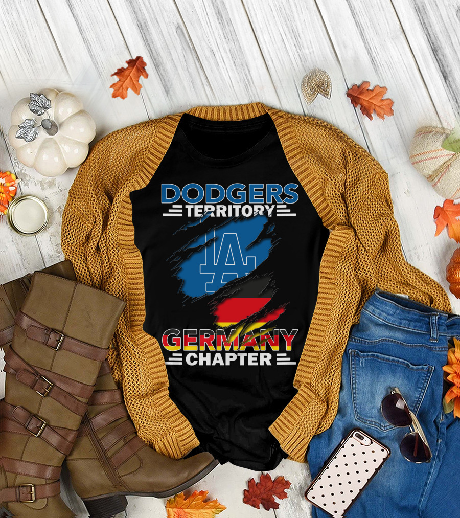 Dodgers Territory Germany Chapter LA Logo and German Flag T-Shirt