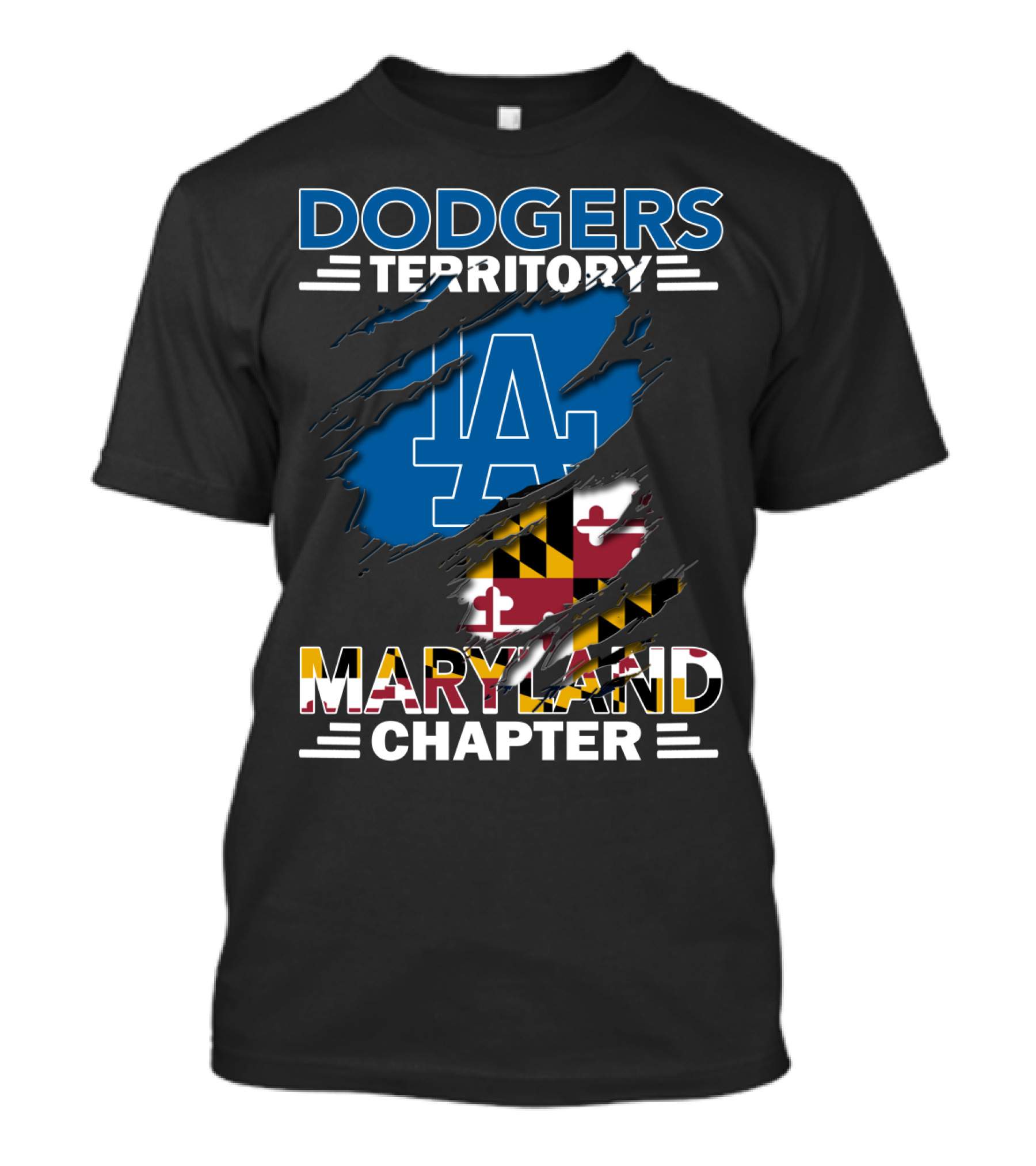 Dodgers Territory Maryland Chapter LA Logo And Maryland Flag T-Shirt