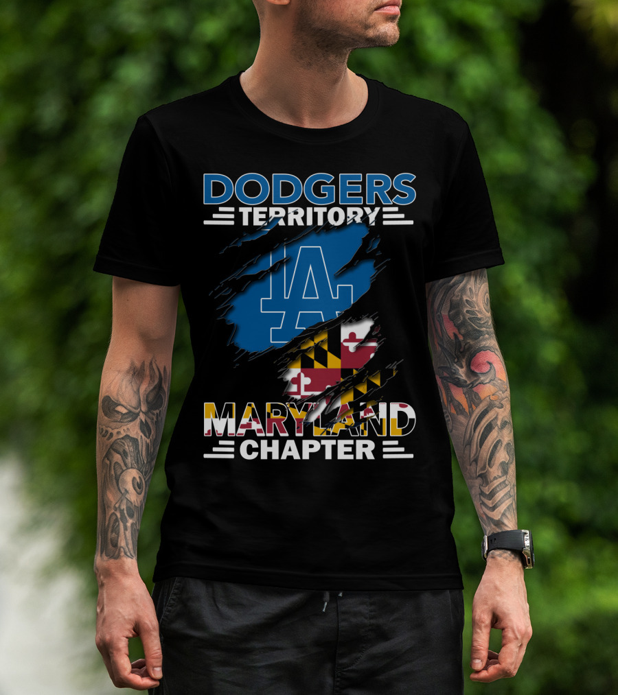 Dodgers Territory Maryland Chapter LA Logo And Maryland Flag T-Shirt