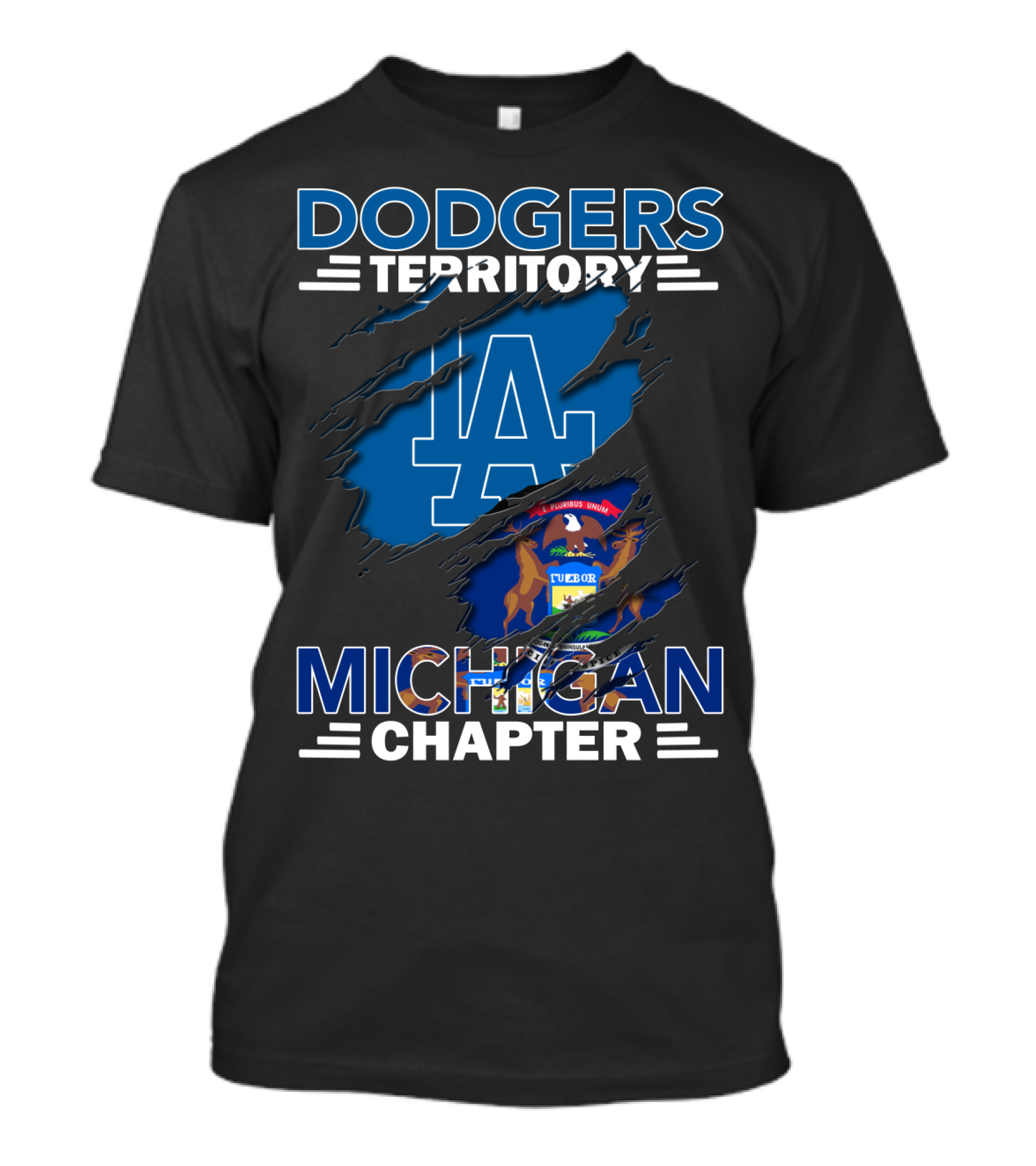 Dodgers Territory Michigan Chapter La Logo And Michigan Flag T-Shirt