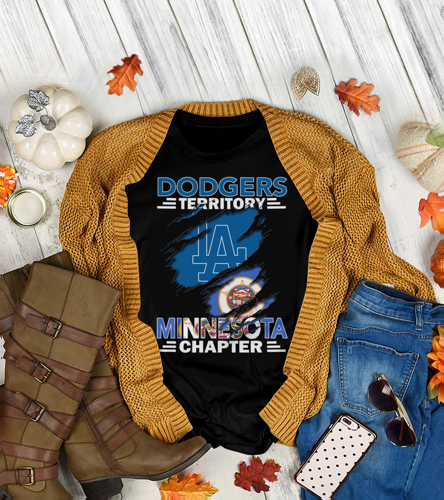 Dodgers Territory Minnesota Chapter LA Logo with Minnesota State Flag Elements T-Shirt