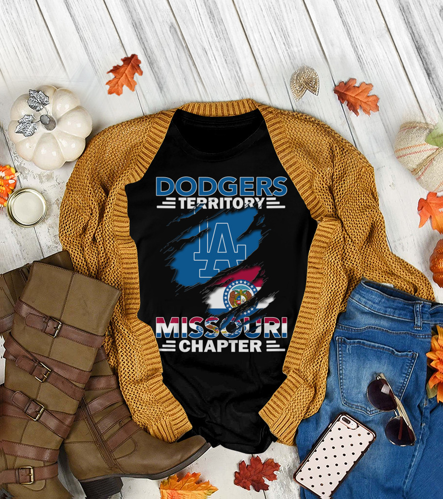 Dodgers Territory Missouri Chapter LA Logo and Missouri Flag T-Shirt