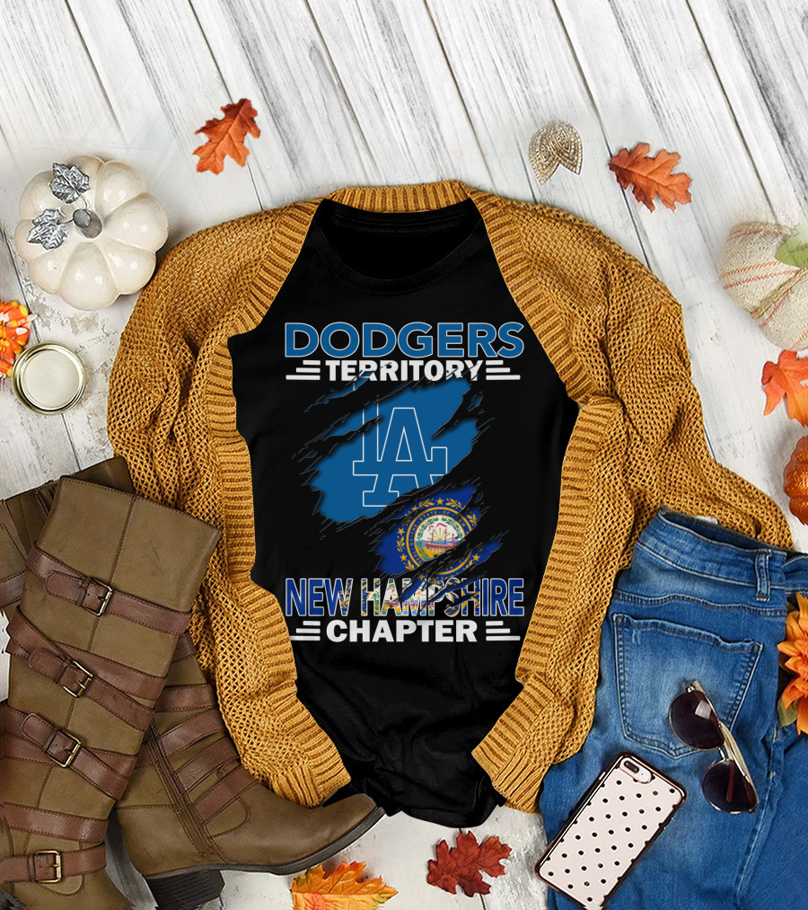 Dodgers Territory New Hampshire Chapter LA Logo and State Flag T-Shirt