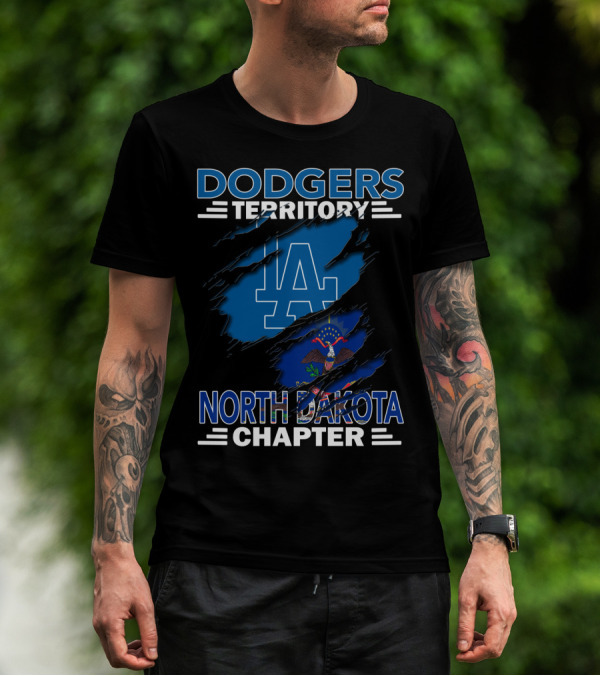 Dodgers Territory North Dakota Chapter LA Logo And State Flag T-Shirt