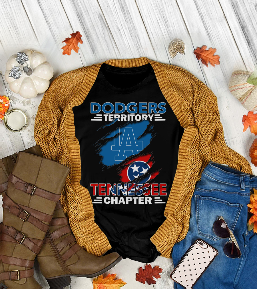 Dodgers Territory LA Logo Tennessee Chapter Tri-Star Flag T-Shirt