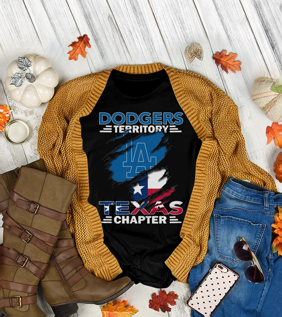 Dodgers Territory Texas Chapter LA Logo Texas Flag T-Shirt