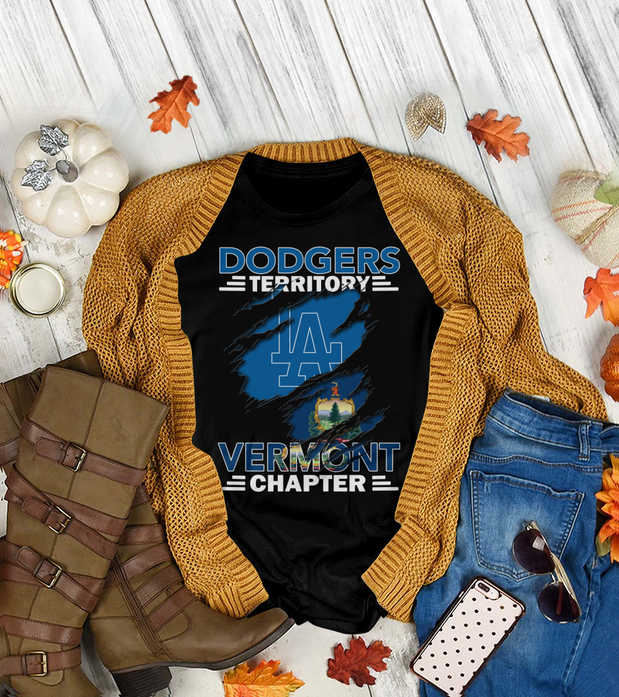 Dodgers Territory Vermont Chapter LA Logo Vermont State Emblem T-Shirt