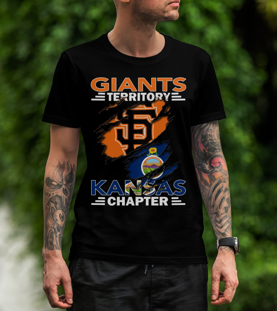 San Francisco Giants Territory Kansas Chapter Logo And Flag Bust T-Shirt