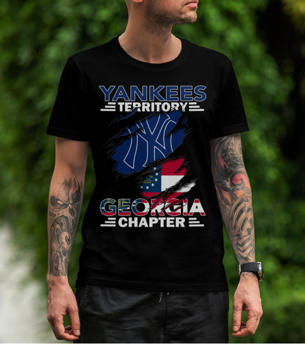 Yankees Territory Georgia Chapter With Flag And Logo Background T-Shirt