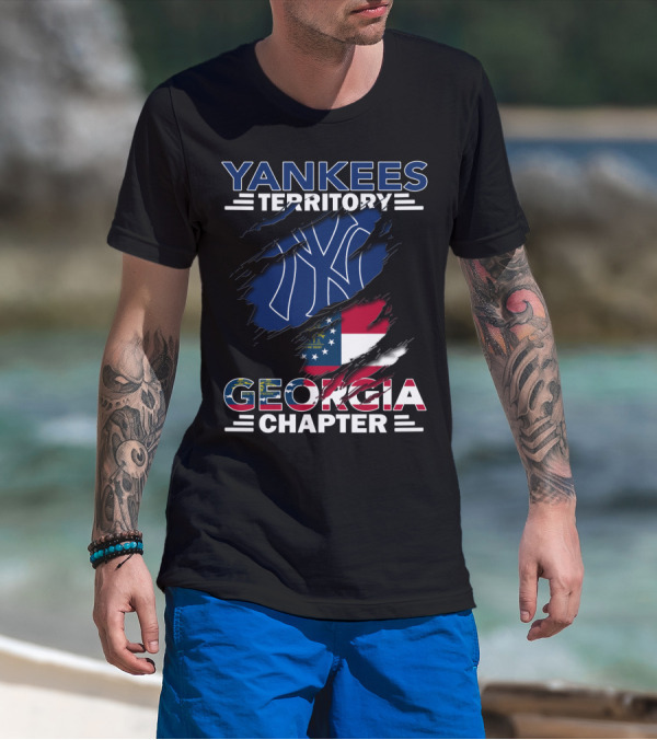 Yankees Territory Georgia Chapter With Flag And Logo Background T-Shirt