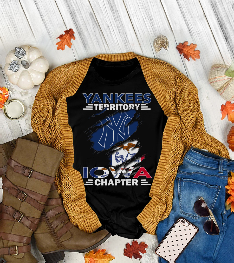Yankees Territory Iowa Chapter New York Yankees Logo and Iowa Flag Elements T-Shirt