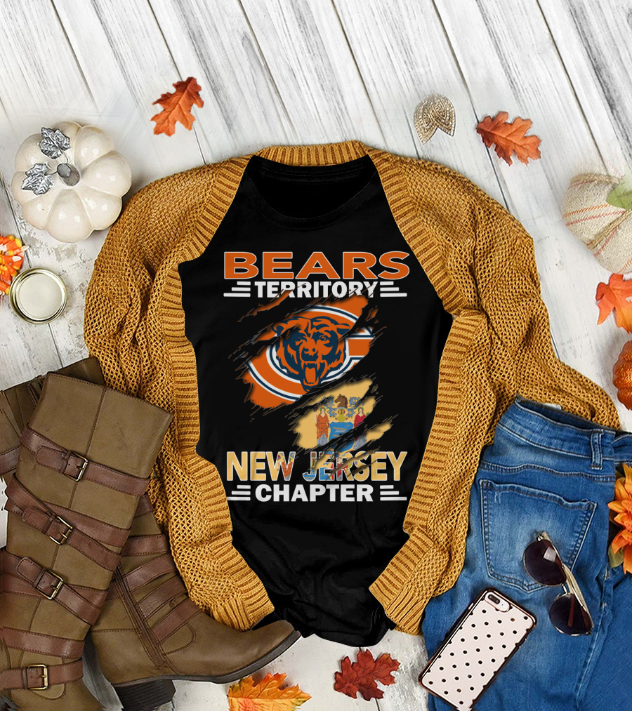 Bears Territory New Jersey Chapter Chicago Bears Logo and State Flag Integration T-Shirt