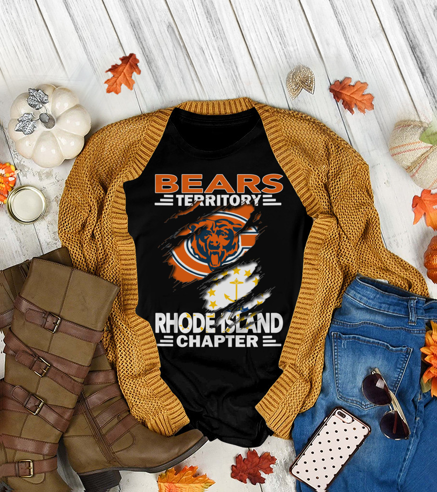 Bears Territory Rhode Island Chapter Chicago Bears Logo and Rhode Island Flag T-Shirt