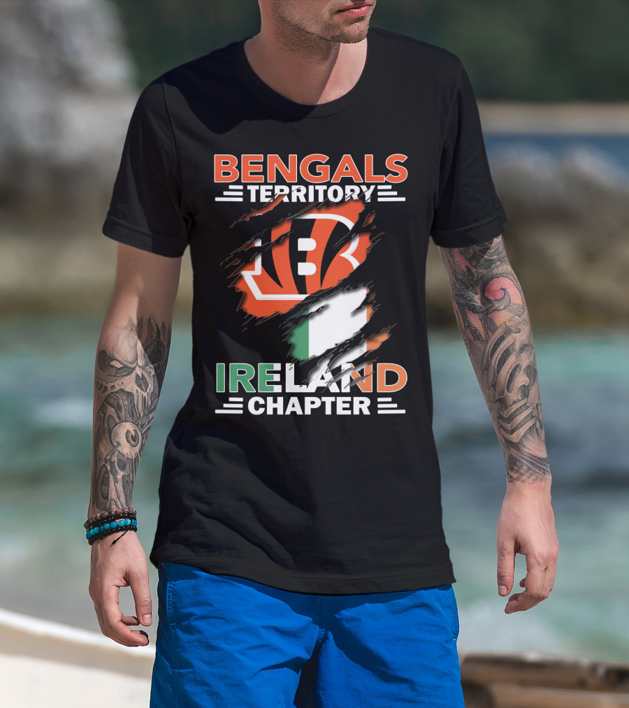 Bengals Territory Ireland Chapter Logo With Irish Flag And Team Emblem T-Shirt