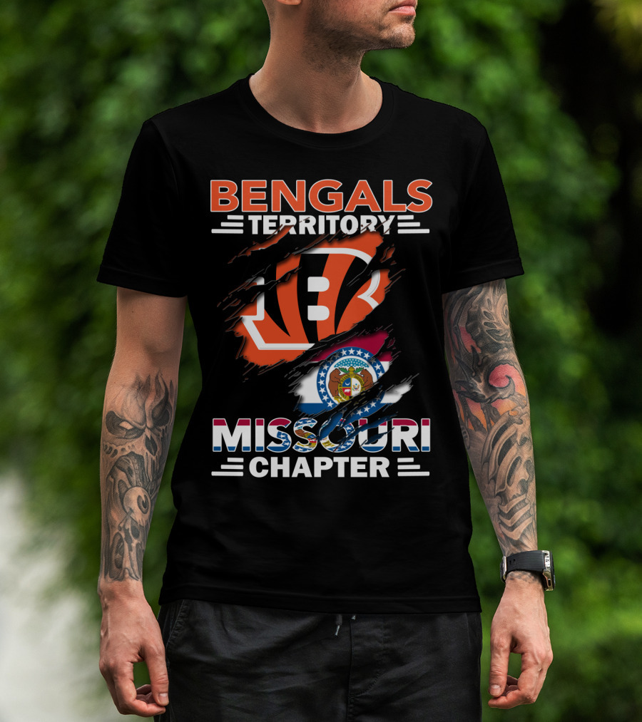 Bengals Territory Missouri Chapter With Torn Logo And State Flag T-Shirt