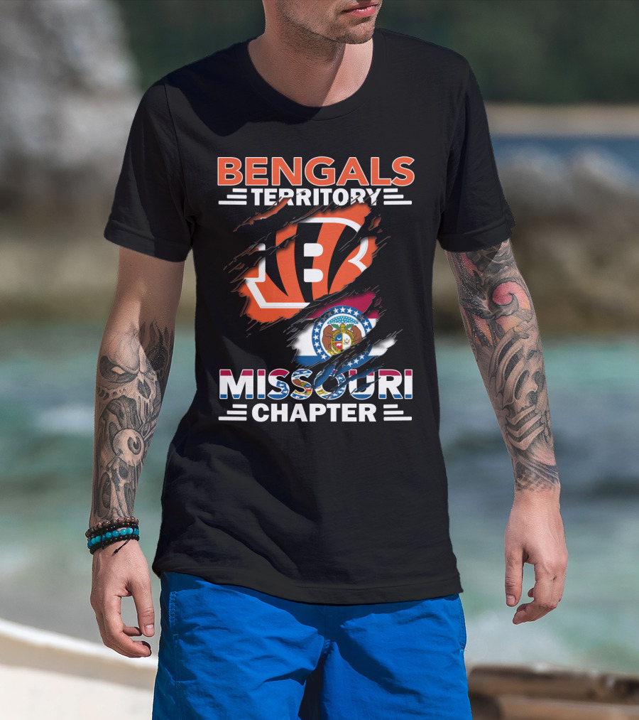 Bengals Territory Missouri Chapter With Torn Logo And State Flag T-Shirt
