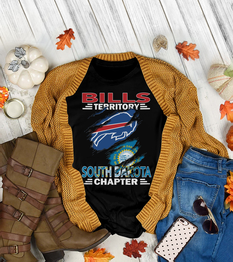 Bills Territory South Dakota Chapter Logo with South Dakota Flag and Buffalo Football T-Shirt