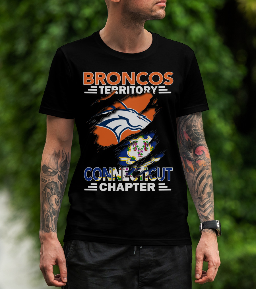 Broncos Territory Connecticut Chapter With Horse Logo And State Flag Elements T-Shirt