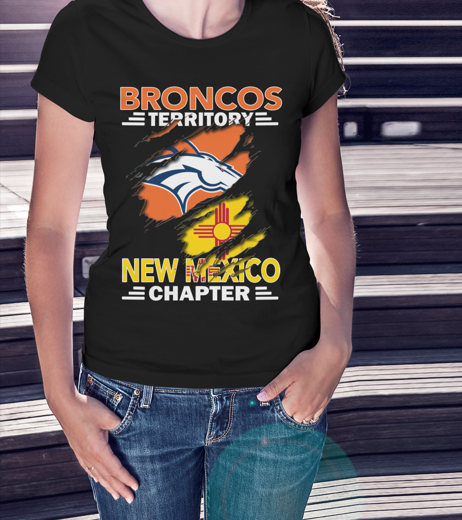 Broncos Territory New Mexico Chapter Ripped Logo And Zia T-Shirt