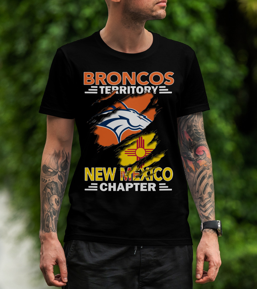 Broncos Territory New Mexico Chapter Ripped Logo And Zia T-Shirt