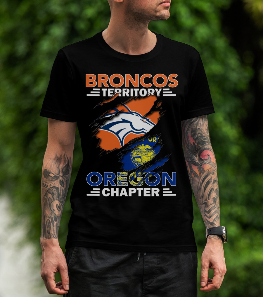 Broncos Territory Oregon Chapter With Denver Broncos And Oregon State Elements T-Shirt
