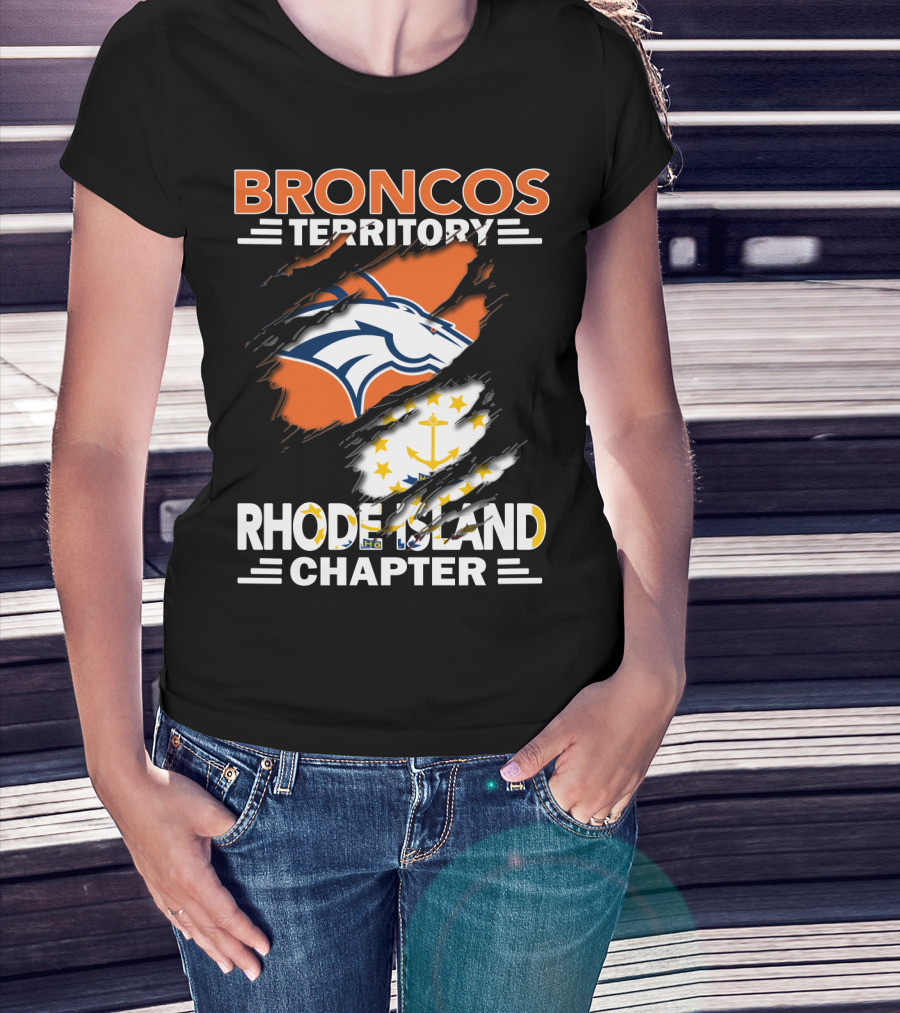 Broncos Territory Rhode Island Chapter Logo With Ripped Flag T-Shirt