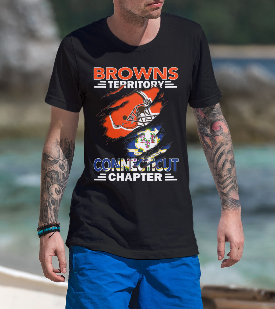 Browns Territory Connecticut Chapter Football Helmet And State Flag T-Shirt