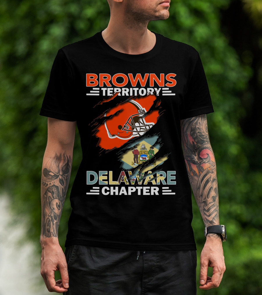 Browns Territory Delaware Chapter Helmet And State Flag Browns Territory Delaware Chapter T-Shirt