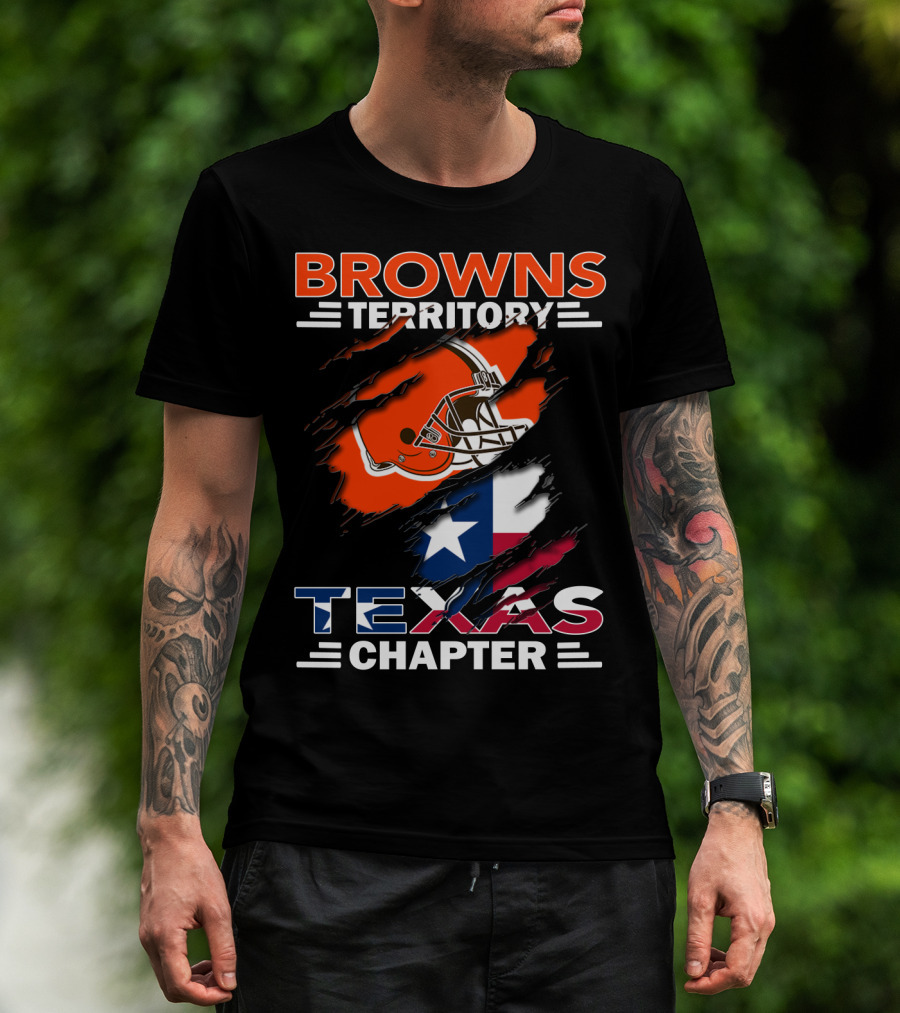 Browns Territory Texas Chapter Football Helmet And Texas Flag T-Shirt