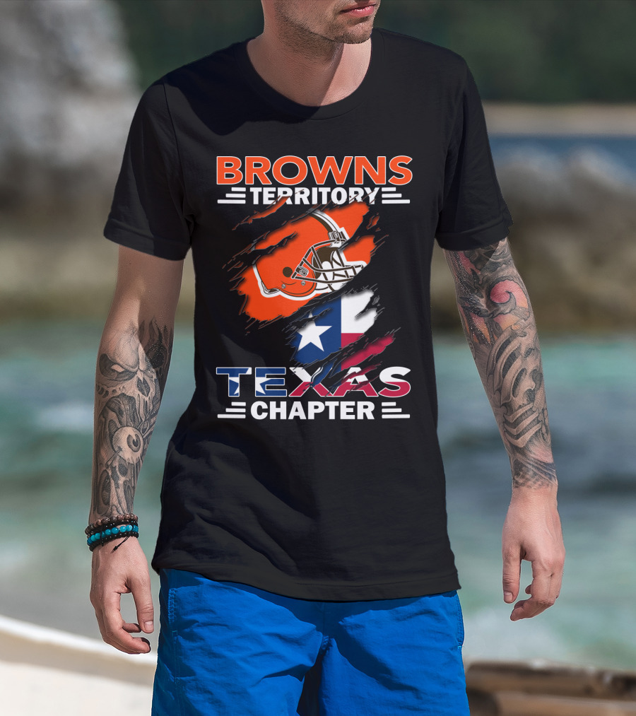 Browns Territory Texas Chapter Football Helmet And Texas Flag T-Shirt