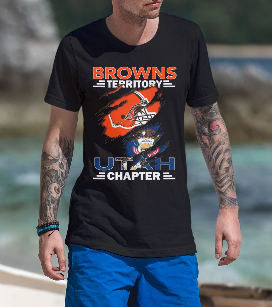 Browns Territory Utah Chapter Football Helmet And Utah State Seal Industry America Seventieth T-Shirt