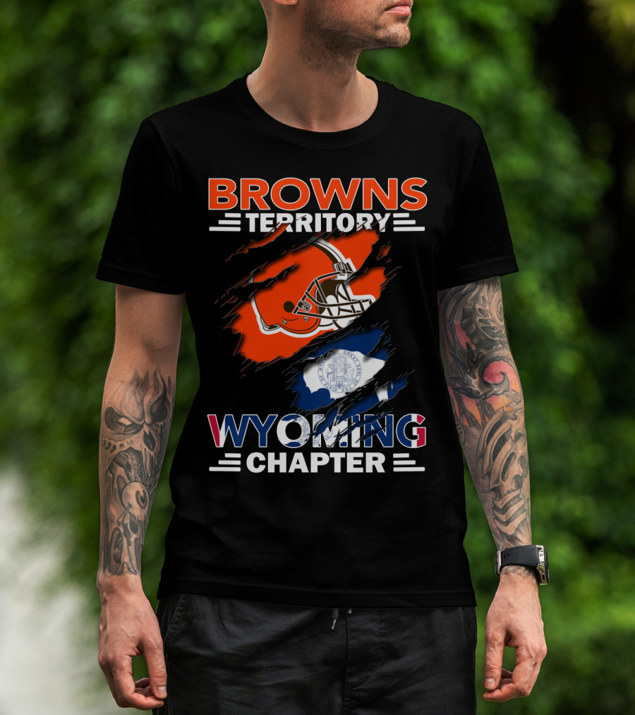Browns Territory Wyoming Chapter Cleveland Football Helmet Wyoming Flag T-Shirt