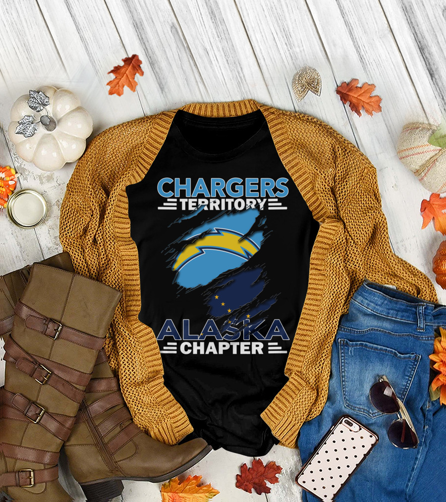 Chargers Territory Alaska Chapter Ripped Lightning Bolt and Stars T-Shirt