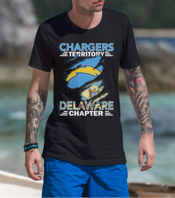 Chargers Territory Delaware Chapter Lightning Bolt And State Flag T-Shirt
