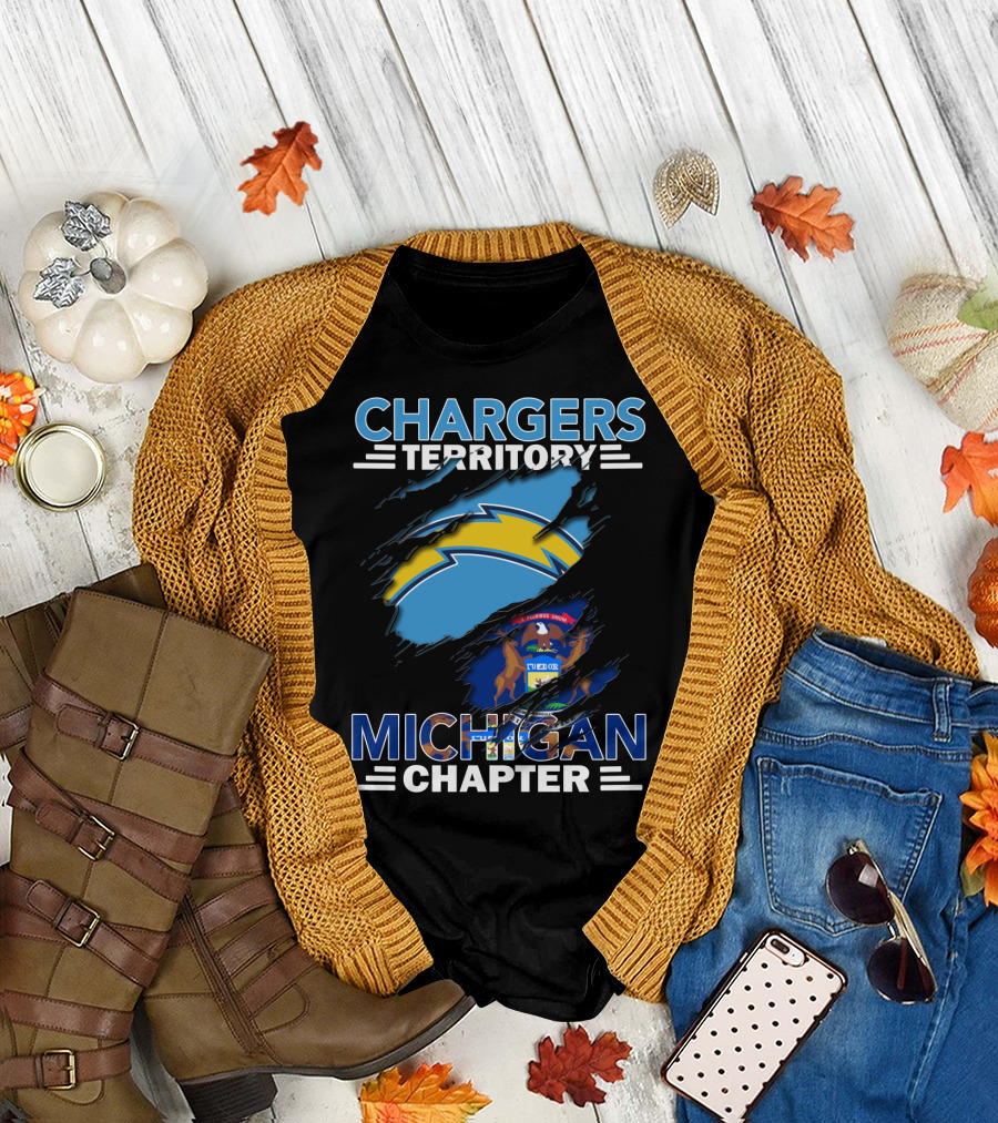 Chargers Territory Michigan Chapter Logo with Michigan State Flag and Lightning Bolt T-Shirt