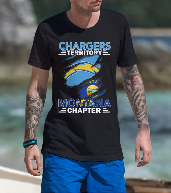 Chargers Territory Montana Chapter Lightning Bolt And State Flag T-Shirt