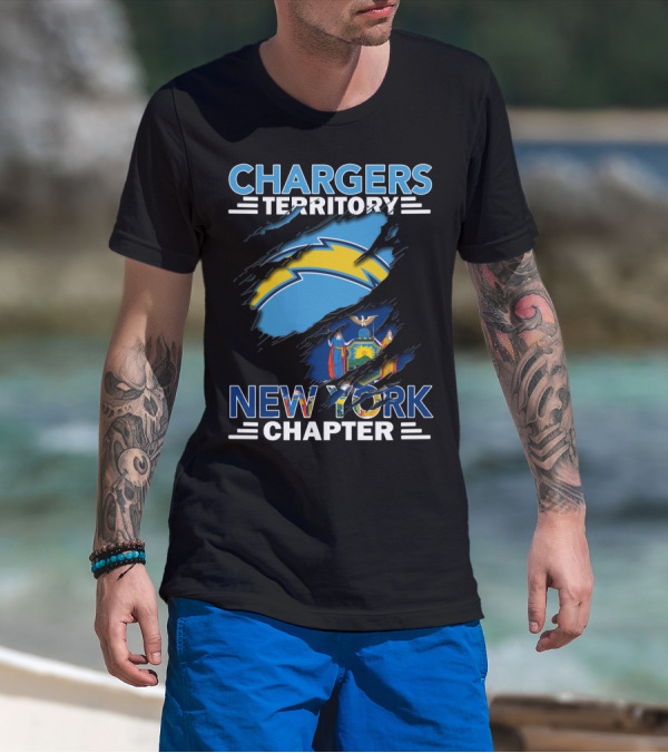 Chargers Territory New York Chapter Logo With Lightning Bolt And New York State Flag T-Shirt