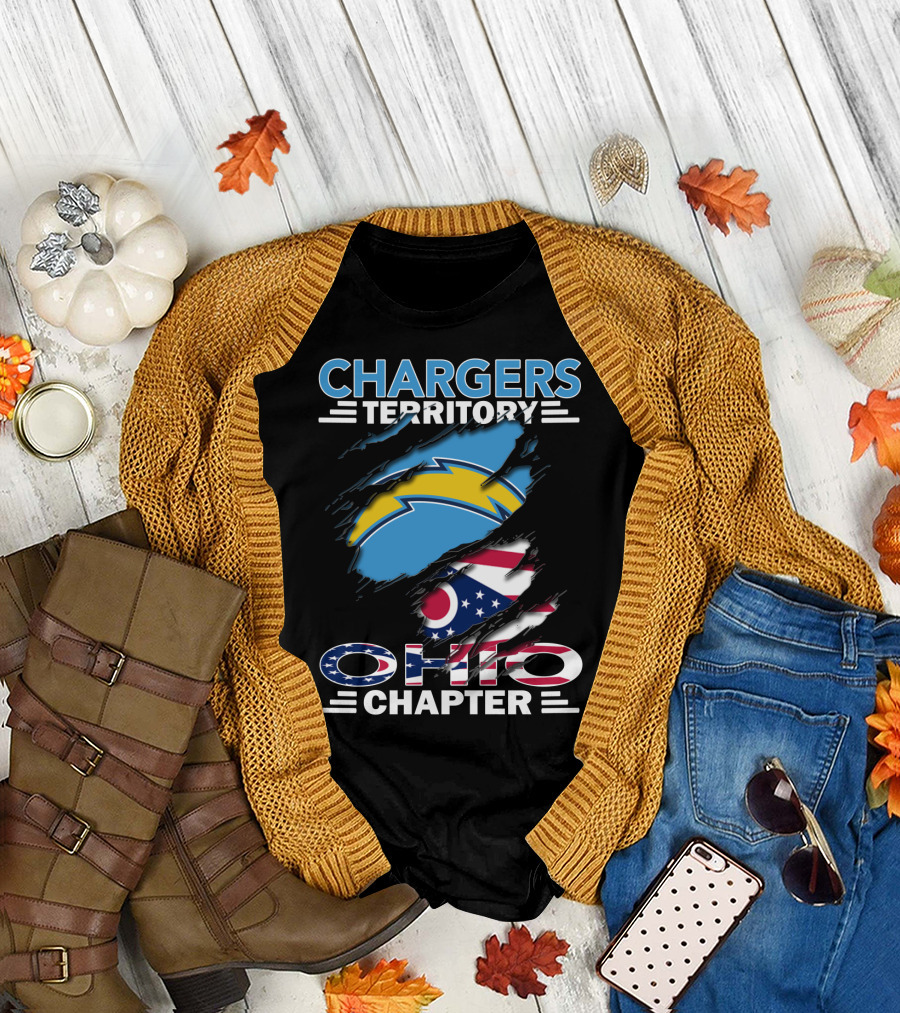 Chargers Territory Ohio Chapter Ohio Flag and Lightning Bolt T-Shirt