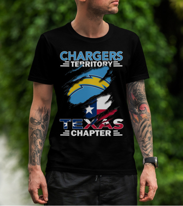 Chargers Territory Texas Chapter Logo With Texas Flag And Lightning Bolt T-Shirt