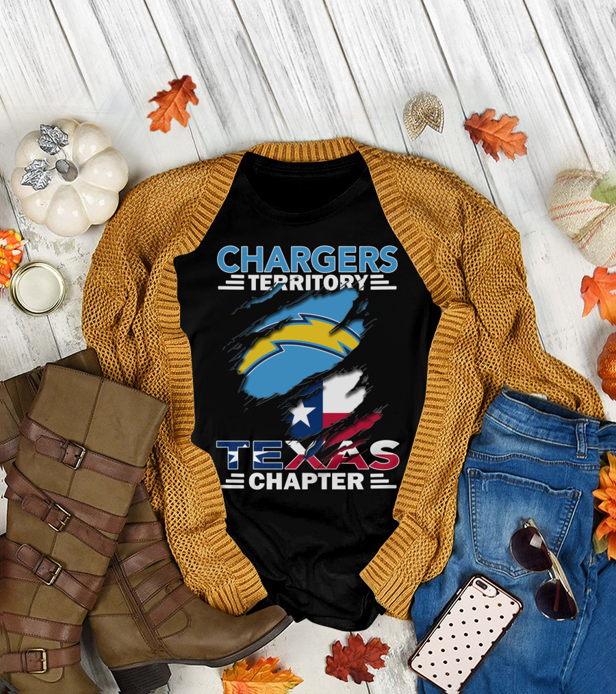 Chargers Territory Texas Chapter Logo with Texas Flag and Lightning Bolt T-Shirt