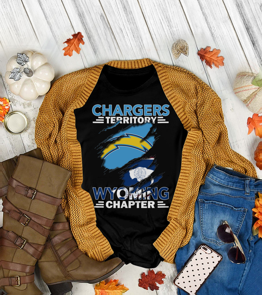Chargers Territory Wyoming Chapter Logo with State Flag Background T-Shirt