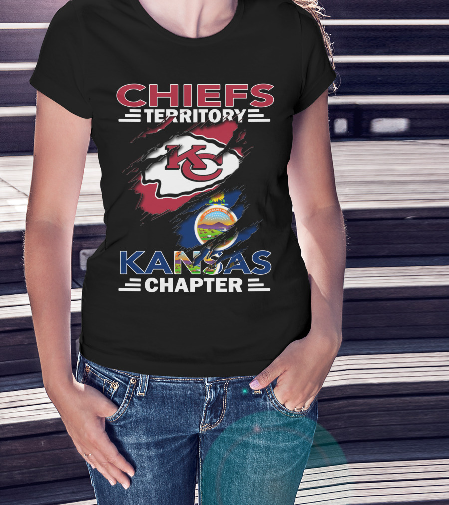 Chiefs Territory Kansas Chapter KC Logo And Kansas State Flag T-Shirt