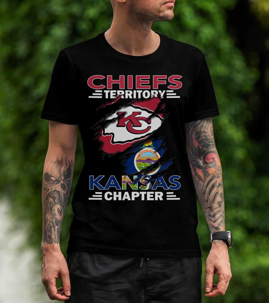 Chiefs Territory Kansas Chapter KC Logo And Kansas State Flag T-Shirt