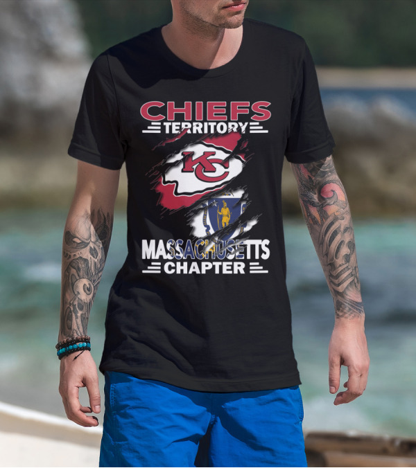 Chiefs Territory Massachusetts Chapter Kansas City Chiefs Logo With Massachusetts Flag T-Shirt