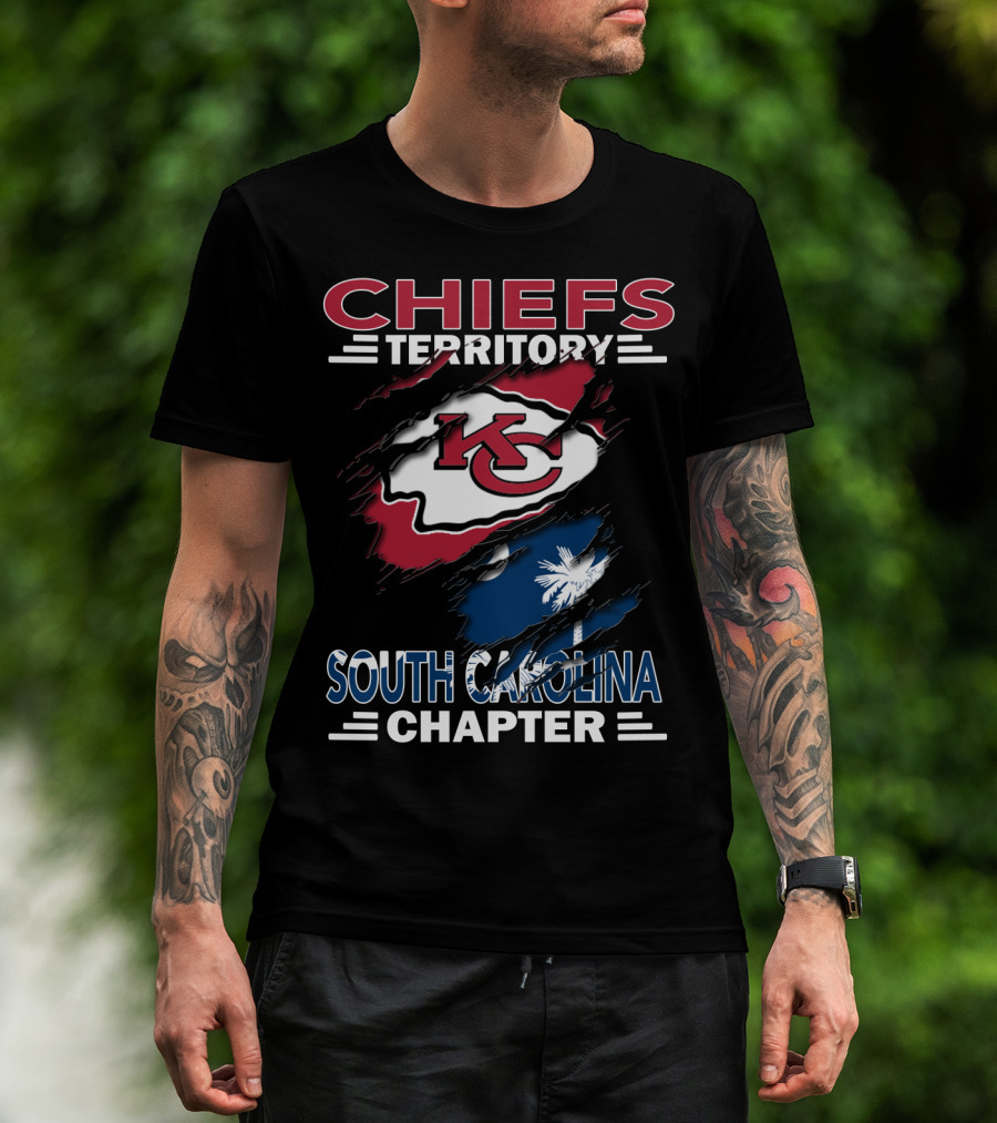 Chiefs Territory South Carolina Chapter KC Logo Wrapping Palmetto Flag T-Shirt