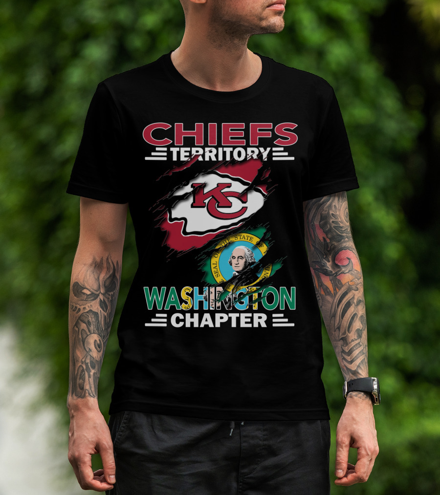 Chiefs Territory Washington Chapter Kansas City Football Logo And Washington State Seal T-Shirt
