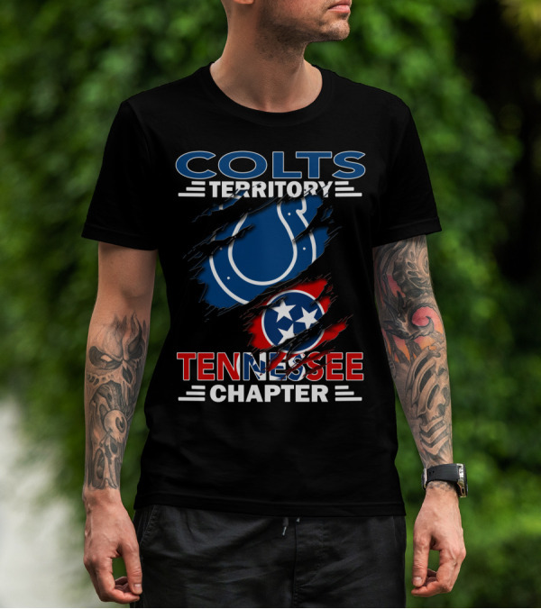 Colts Territory Tennessee Chapter Logo With Torn Effect Featuring Tennessee Flag And Colts Emblem T-Shirt